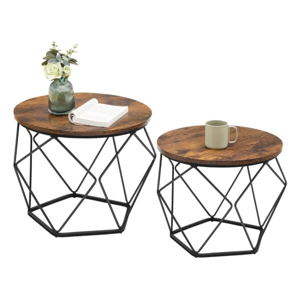 VASAGLE Rundes Couchtisch‑Set 2er – abnehmbare Platte – Vintage‑Flair