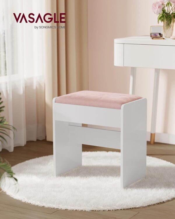 VASAGLE Schminkhocker Sitzhocker – Samt, rutschfeste Fußpads, mattweiß‑pastellrosa