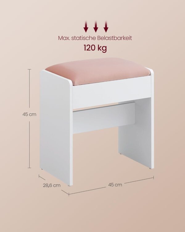 VASAGLE Schminkhocker Sitzhocker – Samt, rutschfeste Fußpads, mattweiß‑pastellrosa