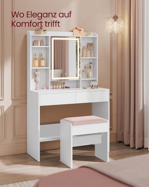 VASAGLE Schminkhocker Sitzhocker – Samt, rutschfeste Fußpads, mattweiß‑pastellrosa