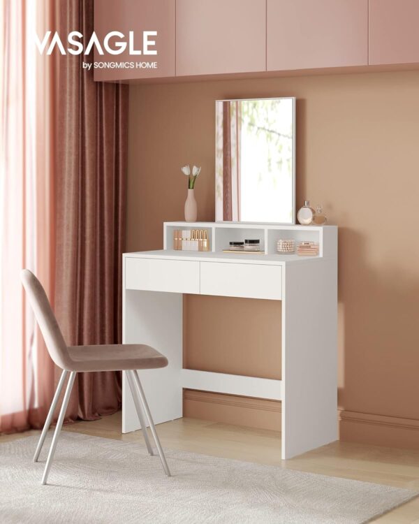 VASAGLE Schminktisch großer Spiegel, 2 Schubladen, 3 offene Fächer, modern, weiß
