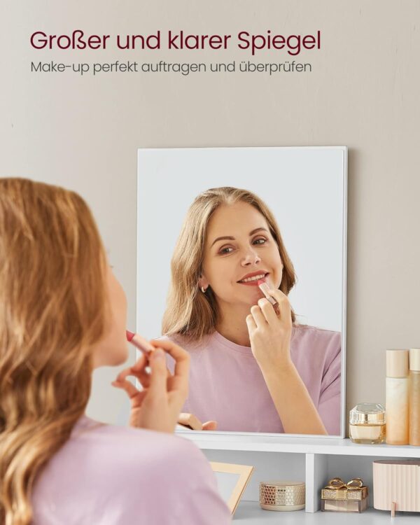 VASAGLE Schminktisch großer Spiegel, 2 Schubladen, 3 offene Fächer, modern, weiß