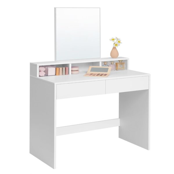 VASAGLE Schminktisch großer Spiegel, 2 Schubladen, 3 offene Fächer, modern, weiß