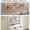 VASAGLE Schminktisch LED‑Beleuchtung 3 Farben, dimmbar, 2 Schubladen & verstellbare Ablagen