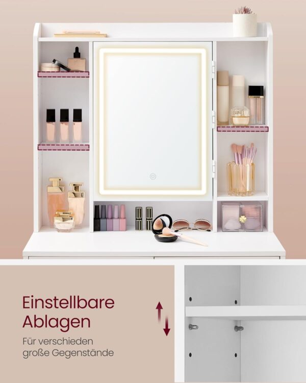 VASAGLE Schminktisch LED‑Beleuchtung, einstellbare Helligkeit, großer Spiegel