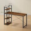 VASAGLE Schreibtisch 137 cm, Regalböden rechts/links, vintage braun‑schwarz