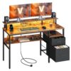 VASAGLE Schreibtisch mit Monitorständer, LED‑Beleuchtung, USB‑Ports & Steckdose
