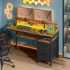 VASAGLE Schreibtisch mit Monitorständer, LED‑Beleuchtung, USB‑Ports & Steckdose