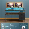 VASAGLE Schreibtisch mit Monitorständer, LED‑Beleuchtung, USB‑Ports & Steckdose