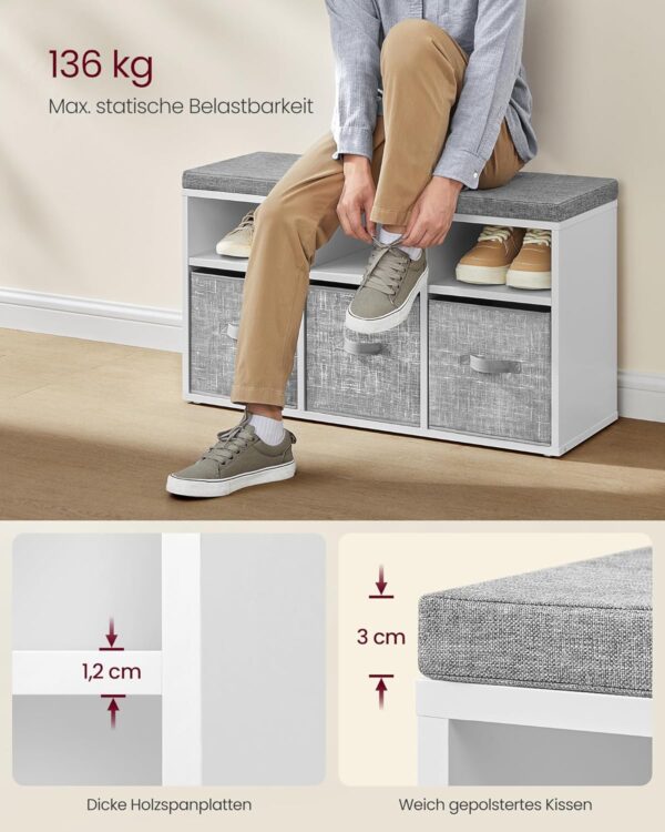 VASAGLE Schuh‑Organizer 6‑Fach mit verstellbaren Ablagen, wolkenweiß‑taubengrau