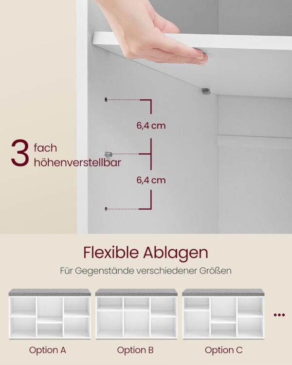 VASAGLE Schuh‑Organizer 6‑Fach mit verstellbaren Ablagen, wolkenweiß‑taubengrau