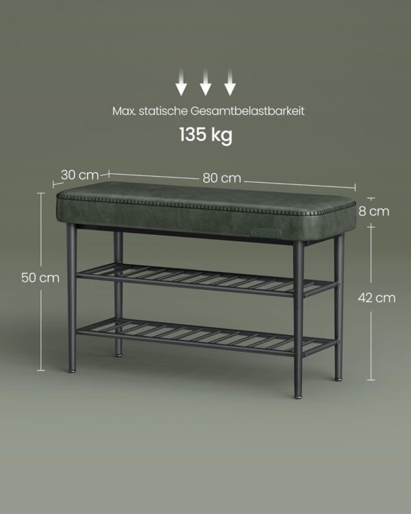 VASAGLE Schuhbank EKHO – Mid‑Century‑Modern, waldgrün, 135 kg belastbar