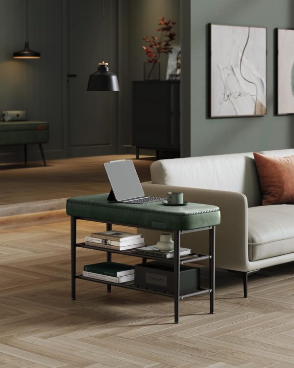 VASAGLE Schuhbank EKHO – Mid‑Century‑Modern, waldgrün, 135 kg belastbar