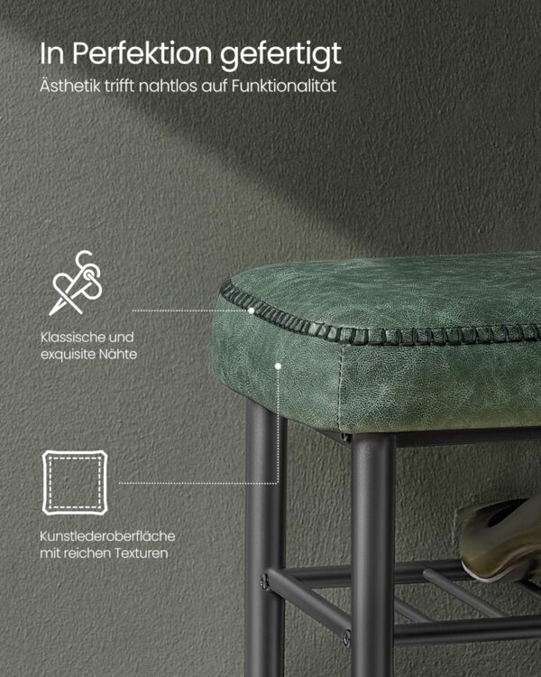 VASAGLE Schuhbank EKHO – Mid‑Century‑Modern, waldgrün, 135 kg belastbar