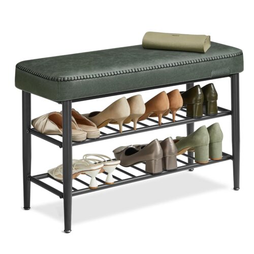 VASAGLE Schuhbank EKHO – Mid‑Century‑Modern, waldgrün, 135 kg belastbar