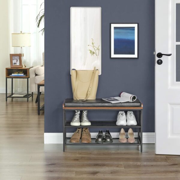 VASAGLE Schuhbank gepolstert – Gitterablage, platzsparend – Industrie‑Design