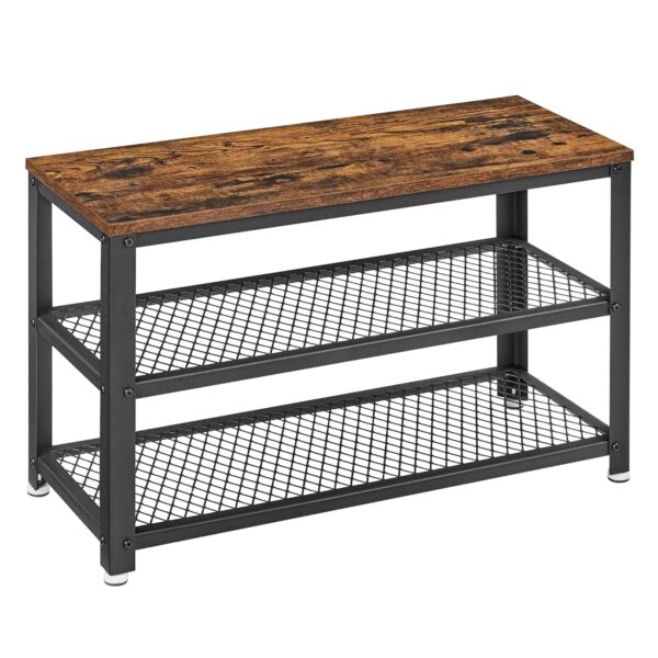 VASAGLE Schuhbank mit 2 Gitterablagen, Metallrahmen, Industrie-Design, 73×45 cm