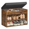 VASAGLE Schuhbank mit gepolstertem Sitz, 3‑stufiges Schuhregal, vintagebraun