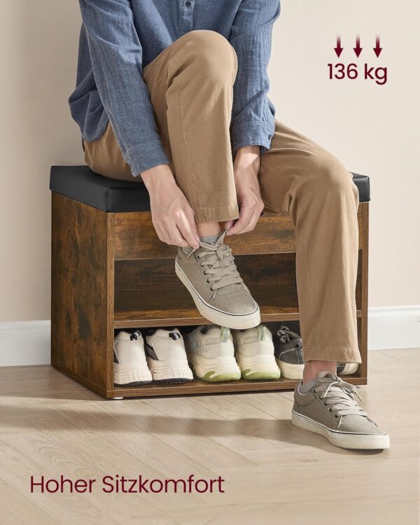 VASAGLE Schuhbank mit gepolstertem Sitz, 3‑stufiges Schuhregal, vintagebraun
