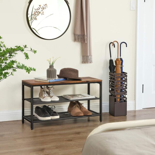 VASAGLE Schuhbank mit Gitterablage – platzsparend, Industrie‑Design, Kunstleder