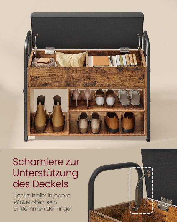 VASAGLE Schuhbank mit Stauraum & Schuhregal, Sitzfläche, vintagebraun‑schwarz