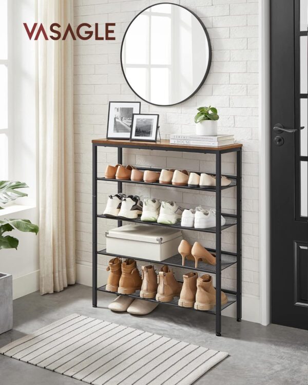 VASAGLE Schuhregal 5‑stufig, verstellbare Gitterablagen, platzsparend, Industrie‑Metall