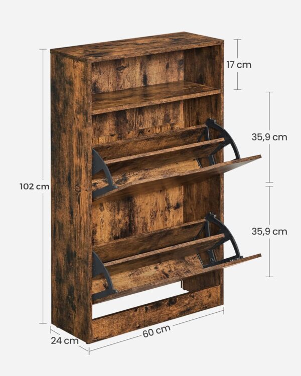 VASAGLE Schuhschrank 2‑Klappe, verstellbare Trennwand, 8‑12 Paar, 24×60×102 cm