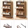 VASAGLE Schuhschrank 2‑Klappe, verstellbare Trennwand, 8‑12 Paar, 24×60×102 cm