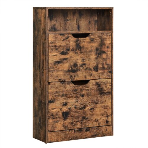 VASAGLE Schuhschrank 2‑Klappe, verstellbare Trennwand, 8‑12 Paar, 24×60×102 cm