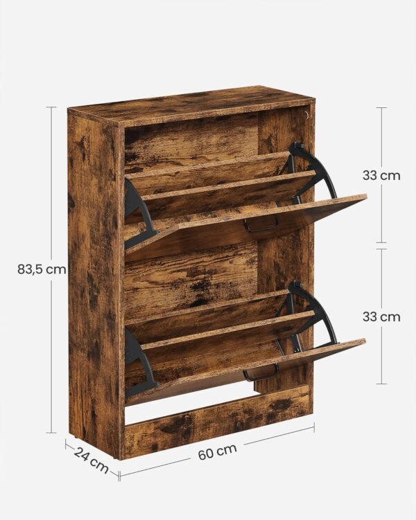 VASAGLE Schuhschrank 2‑Tür verstellbare Trennwände kompakt 60×24×84 cm 12/8 Paar