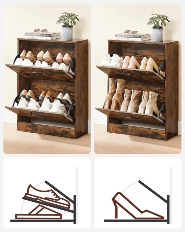 VASAGLE Schuhschrank 2‑Tür verstellbare Trennwände kompakt 60×24×84 cm 12/8 Paar