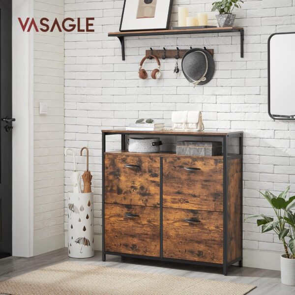 VASAGLE Schuhschrank 4‑Klappen, 12‑20 Paar, kompakt, staubdicht, Braun‑Schwarz