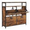 VASAGLE Schuhschrank 4‑Klappen, 12‑20 Paar, kompakt, staubdicht, Braun‑Schwarz