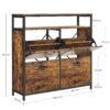 VASAGLE Schuhschrank 4‑Klappen, 12‑20 Paar, kompakt, staubdicht, Braun‑Schwarz