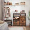 VASAGLE Schuhschrank 4‑Klappen, 12‑20 Paar, kompakt, staubdicht, Braun‑Schwarz