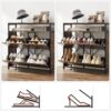 VASAGLE Schuhschrank 4‑Klappen, 12‑20 Paar, kompakt, staubdicht, Braun‑Schwarz