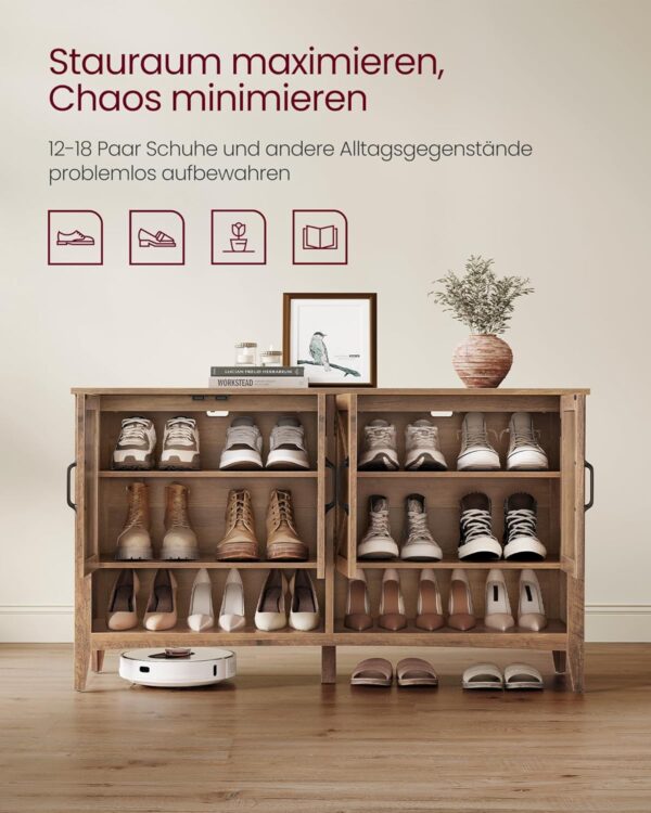 VASAGLE Schuhschrank Amerikanischer Look, höhenverstellbare Ablage, stabile Beine