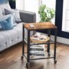 VASAGLE Servierwagen 3‑stufiges Regal mit Rollen, Holzplatte – Vintage