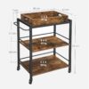 VASAGLE Servierwagen abnehmbares Tablett, Rollen, Stahlrahmen, Industrie‑Design