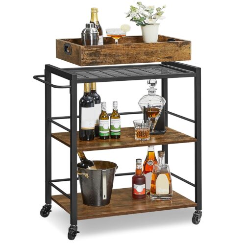 VASAGLE Servierwagen abnehmbares Tablett, Rollen, Stahlrahmen, Industrie‑Design