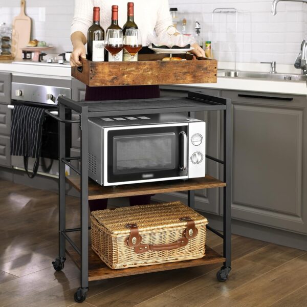 VASAGLE Servierwagen abnehmbares Tablett, Rollen, Stahlrahmen, Industrie‑Design