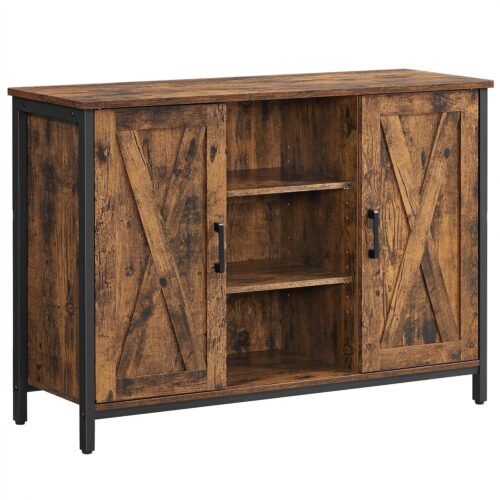 VASAGLE Sideboard 100x35x70 cm – Offene Regalfächer, Türen, Industrie‑Design, Vintage Braun‑Schwarz