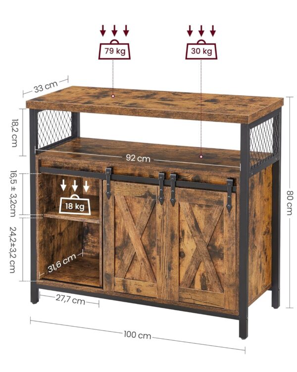 VASAGLE Sideboard 2 Schiebetüren verstellbare Ablagen Landhausstil