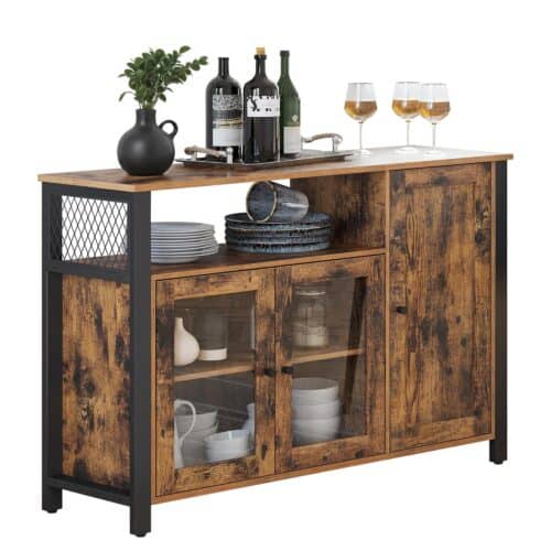 VASAGLE Sideboard 3‑türig 33x110x75 cm Landhausstil vintagebraun‑schwarz