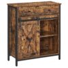 VASAGLE Sideboard mit Schiebetür, verstellbare Ablage, Landhausstil, Braun‑Schwarz