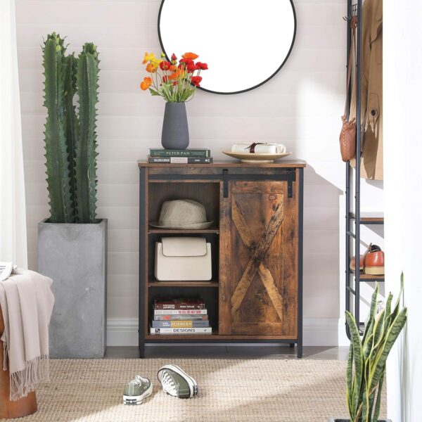 VASAGLE Sideboard Schiebetür, verstellbare Ablagen, Industrie‑Design 70×30×80 cm