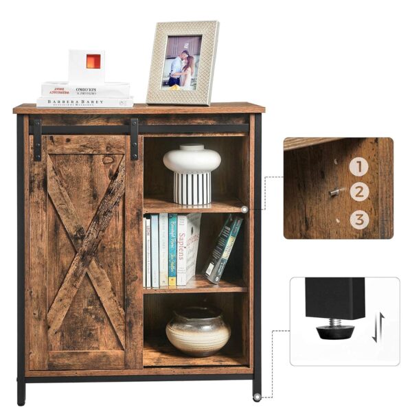 VASAGLE Sideboard Schiebetür, verstellbare Ablagen, Industrie‑Design 70×30×80 cm