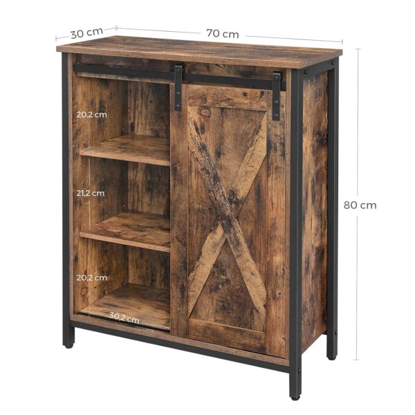 VASAGLE Sideboard Schiebetür, verstellbare Ablagen, Industrie‑Design 70×30×80 cm