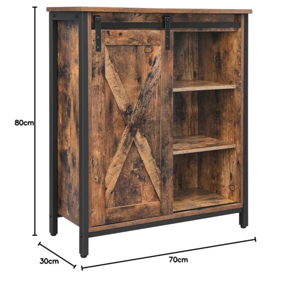VASAGLE Sideboard Schiebetür, verstellbare Ablagen, Industrie‑Design 70×30×80 cm