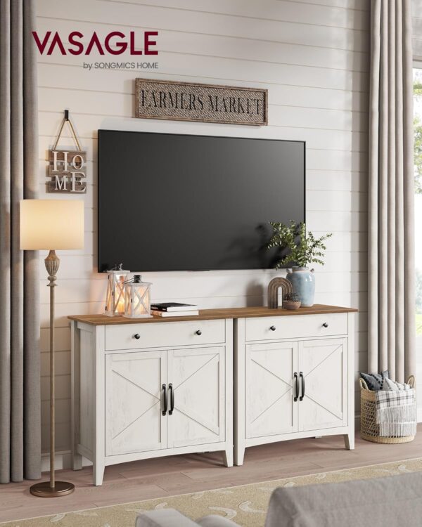 VASAGLE Sideboard Schubladen verstellbare Ablage Landhausstil vintageweiß‑honigbraun